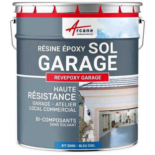 Arcane Industries – Epoxidharzlack: Garagenboden – revepoxy garage – Himmelblau ral 5015 – kit 25kg bis zu 80m² für 2 Schichten – Himmelblau ral 5015