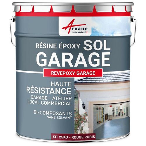 Arcane Industries – Epoxidharzlack: Garagenboden – revepoxy garage – Rubinrot ral 3003 – kit 25kg bis zu 80m² für 2 Schichten – Rubinrot ral 3003
