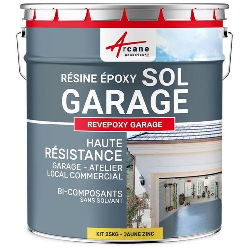 Arcane Industries – Epoxidharzlack: Garagenboden – revepoxy garage – Zinkgelb ral 1018 – kit 25kg bis zu 80m² für 2 Schichten – Zinkgelb ral 1018