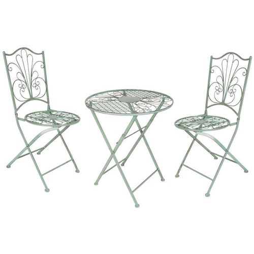 Metall Bistroset in antik grün – 1x Tisch und 2x Stuhl – Bistro Gartenstuhl Gartentisch