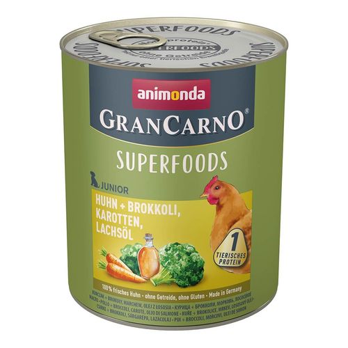 animonda GranCarno superfoods Junior Huhn + Brokkoli, Karotte, Lachsöl 24x800g