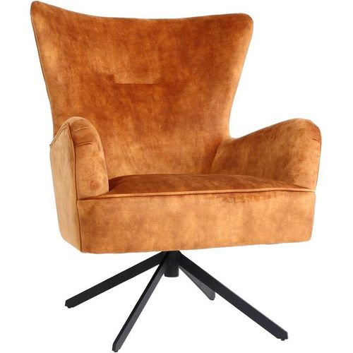 HHG – Lounge-Sessel 262, Cocktailsessel Polstersessel Relaxsessel, drehbar, vintage Samt Metall gold-braun – brown