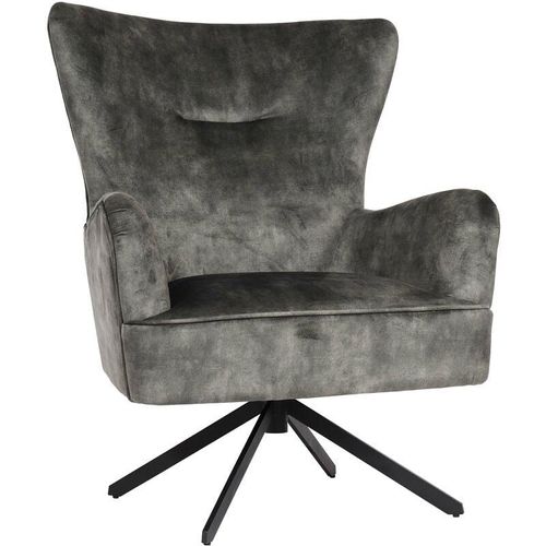 HHG – Lounge-Sessel 262, Cocktailsessel Polstersessel Relaxsessel, drehbar, vintage Samt Metall grau-grün – gray
