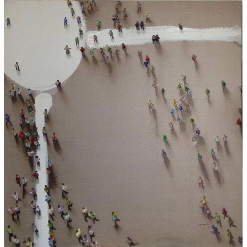 Kayoom Ölbild Menschengruppe, 100cm x 100cm, beige