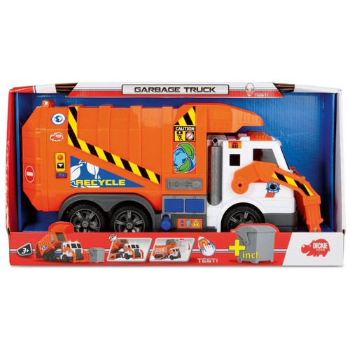 Dickie Toys Spielzeug-Müllwagen Action Series Garbage Truck, mit Licht und Sound, orange