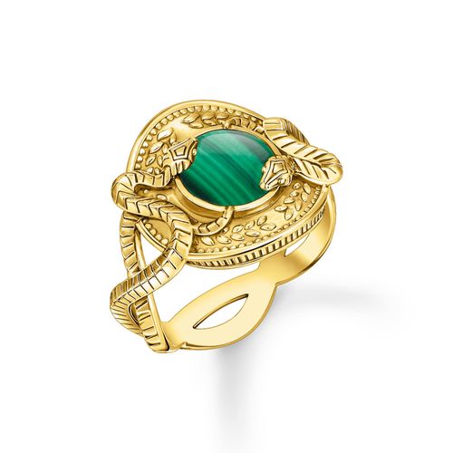 Ring Schlange mit grünem Malachit vergoldet