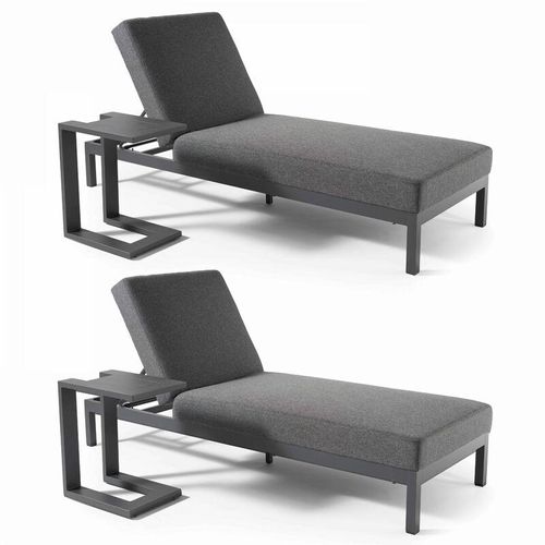 Oviala – Komplettset aus 2 Liegestühlen und 2 Tabletts Grau – Grau