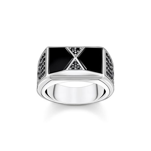 Ring mit schwarzem Onyx und schwarzen Steinen Silber