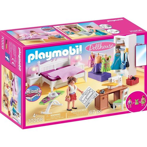 Playmobil® Konstruktions-Spielset Schlafzimmer mit Nähecke (70208), Dollhouse, (67 St), Made in Germany, bunt