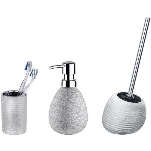 Bad-Accessoire-Set Polaris Juwel Silber 3-teilig, 3-teilig, Silber glänzend, Keramik silber - silber glänzend - Wenko