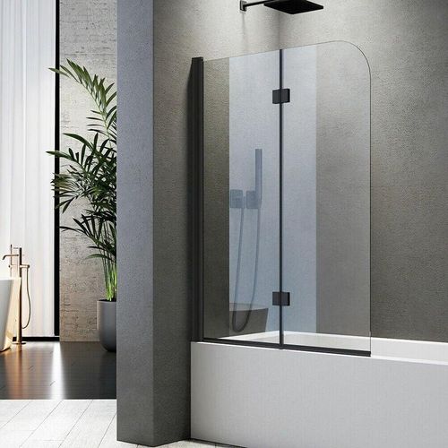 Boromal – Badewannenfaltwand Schwarz Faltbar 100x140cm Badewannenaufsatz 2-teilig Duschwand für Badewanne