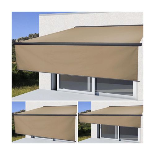 Elektrische Vollkassetten-Markise H124, 5x3m ausfahrbarer Volant ~ Polyester Creme, anthrazit