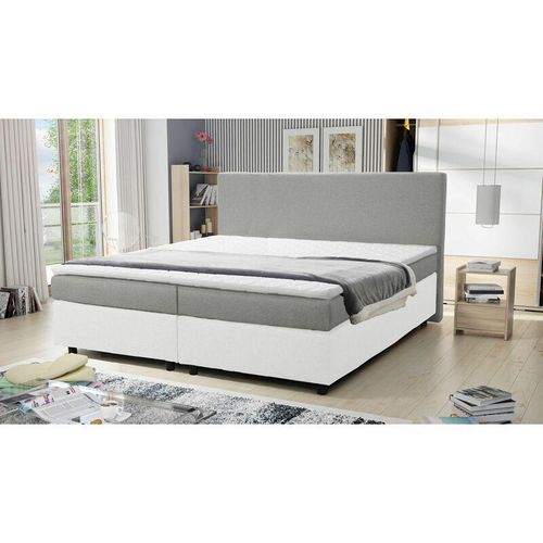 Boxspringbett 180×200 Hotelbett Bonellfederkern Bett Topper Paxos 6 Grau Weiß