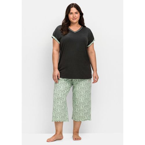 Schlafanzug mit Oversized-Shirt und 3/4-Hose, mint bedruckt, Gr.56/58