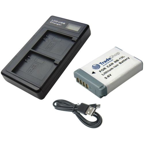 2in1 Set: Li-Ion Akku 1250mAh + Dual lcd Ladegerät inkl. Micro-USB-Kabel kompatibel mit Canon NB-13L / Digitalkamera Digicam Videokamera – Trade-shop