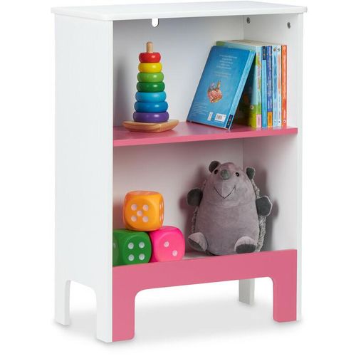 Kinderregal, 2 Fächer, HxBxT: 66x48x24 cm, für Bücher & Spielsachen, Spielzeugregal Kinderzimmer, weiß/rosa - Relaxdays