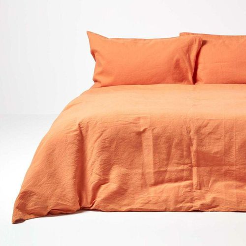 HOMESCAPES Leinen Bettwäsche Set Burnt Orange, 135 x 200 cm - Burnt Orange