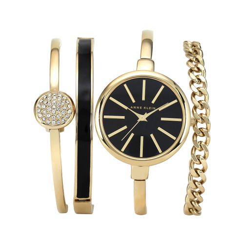 Damenuhr Geschenk-Set mit Armreif, Kette und echten Kristallen