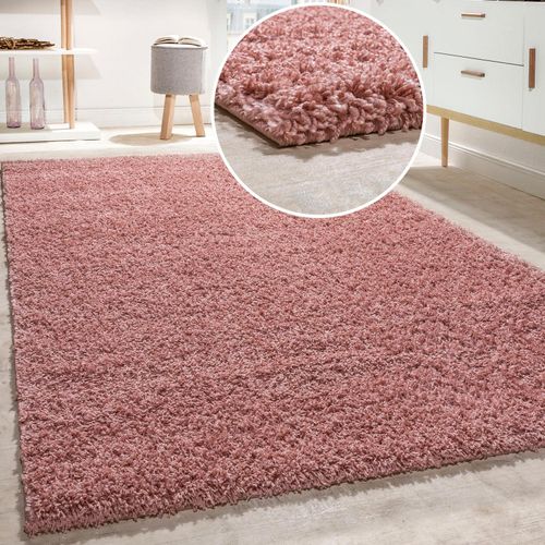 Teppich PACO HOME "Twister 500" Teppiche pink Wohnzimmerteppiche Uni Hochflor Shaggy mit hoher Fadendichte