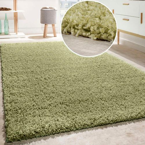 Teppich PACO HOME "Twister 500" Teppiche grün Wohnzimmerteppiche Uni Hochflor Shaggy mit hoher Fadendichte