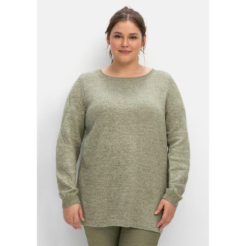 Melierter Pullover mit Ajourmuster am Ärmel, hellkhaki meliert, Gr.44/46