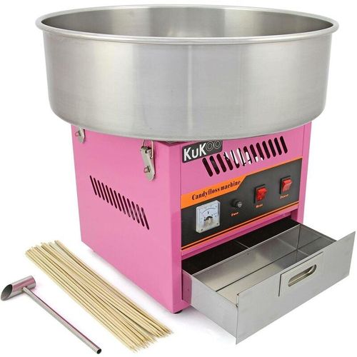 KuKoo Retro Zuckerwattemaschine Zuckerwattenmaschine Zuckerwattegerät Gratis 500 Zuckerwattestäbchen aus Holz - Pink