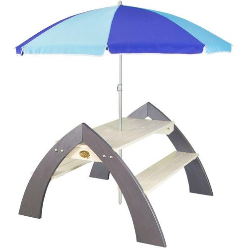 Kylo xl Picknicktisch für Kinder aus Holz Kindertisch mit Sonnenschirm für den Garten in Grau & Weiß – Weiß – AXI