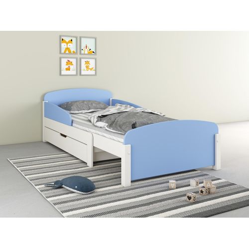 Kinderbett LÜTTENHÜTT "Barne" Betten weiß (weiß, blau) verlängerbar, inklusive Lattenrost, aus Kiefer in Kombination mit MDF