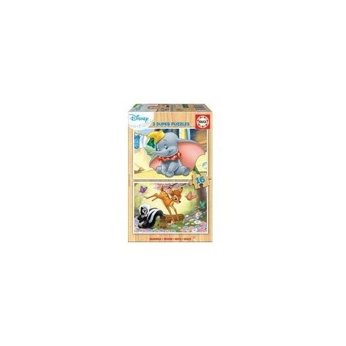 Carletto 9218079 - Educa, Disney, Dumbo+Bambi, 2 SUPER PUZZLE, Holz-Puzzle, 2x16 Teile