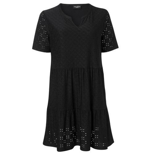 Große Größen: Jerseykleid mit Lochstickerei, schwarz, Gr.50