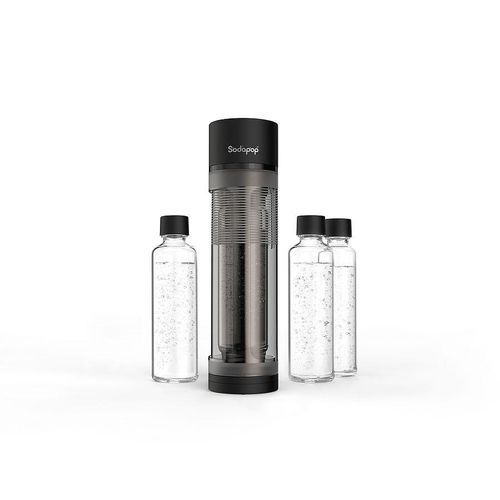Wassersprudler Logan matt schwarz, 2x 850ml + 1x 600ml Glasflaschen