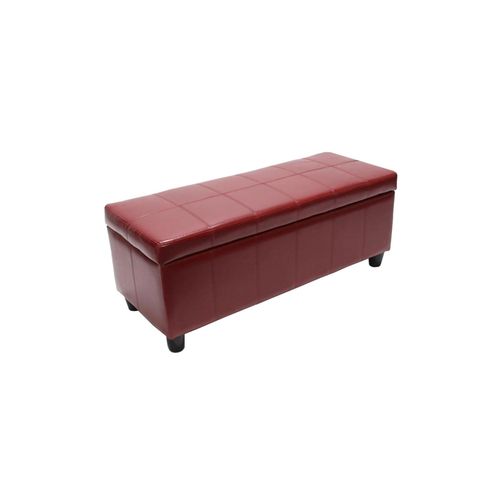 Aufbewahrungs-Truhe Sitzbank Arezzo, Leder + Kunstleder, 112x45x45cm MVG-zertifiziert ~ rot