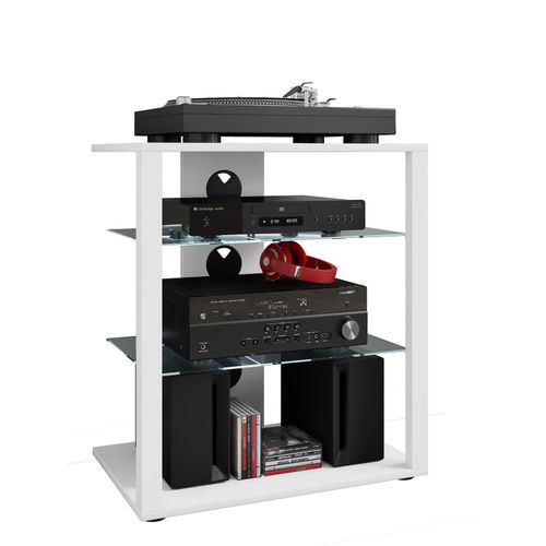 VCM Hifi Holz Möbel Rack Schrank Phono Regal 2 Glasböden Maße: H. 70 x B. 60 x T. 41 cm Phono Mediaregal - Folas