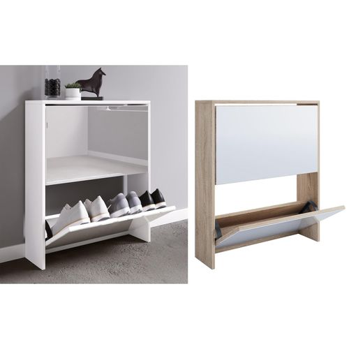 VCM Holz Schuhschrank Maße: H. 73 x B. 63 x T. 17 cm 2 Klappen mit Spiegel - Stido L