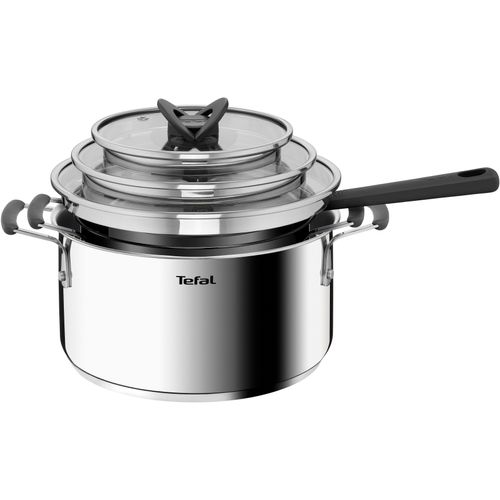 Topf-Set TEFAL "G7376S Opti'Space" Töpfe grau (edelstahl, grau) Topfsets Thermo-Fusion-Boden, für alle Herdarten inkl. Induktion