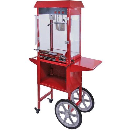 KuKoo Retro Popcornmaschine Popcorn Maker Party Popcornautomat mit Wagen dekorative Innenbeleuchtung Popcorn-Maschine Veranstaltungen Kino Rot – Rot