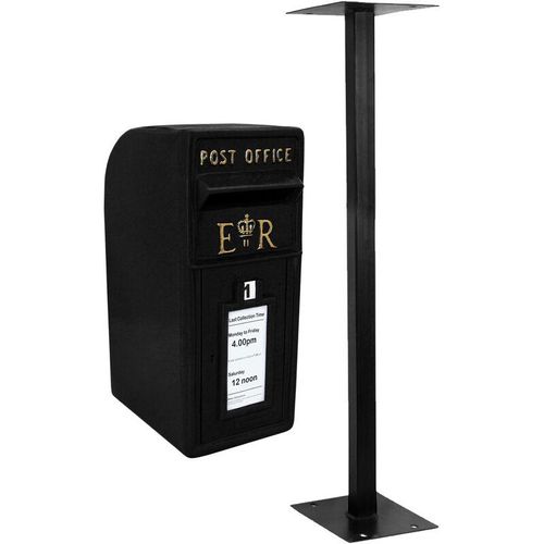 Briefkasten mit Bodenständer Postkasten Wandbriefkasten Standbriefkasten englischer Stil schwarz Post Box mit Standfuß Gusseisen – Schwarz