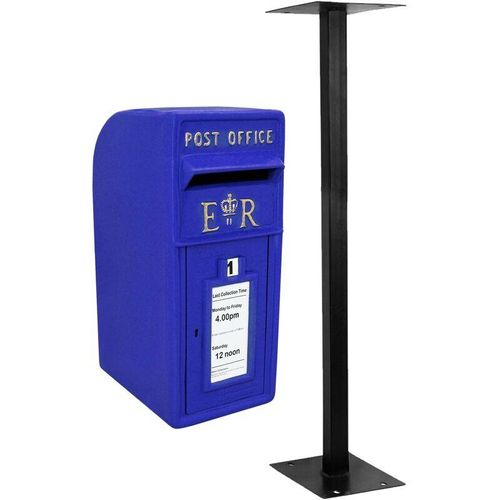 Briefkasten mit Bodenständer Postkasten Wandbriefkasten Standbriefkasten schottischer Stil blau Post Box mit Standfuß Gusseisen – Blau