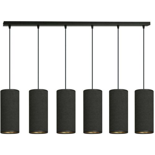 Emibig BENTE Schwarze Balken-Pendel-Deckenleuchte mit schwarzen Stoffschirmen, 6x E14