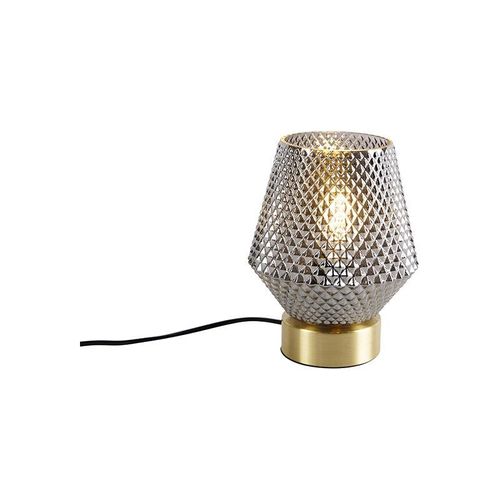 Art Deco Tischlampe Messing mit Rauchglas – Karce – Gold/Messing