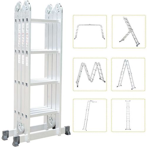 6 in 1 Leiter Multifunktionsleiter, 4,78 m Mehrzweckleiter Arbeitsbühne 16 Stufig aus Alu, bis 150 kg, en 131, Höhe: 1,28-4,78 m