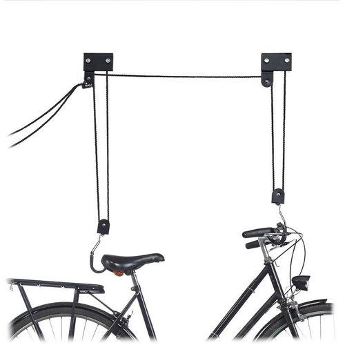 Relaxdays – Fahrrad Deckenlift, 57 kg Traglast, mit Haken, universal, mit Seilbremse, Seilzug, Kajak, Fahrradlift, schwarz