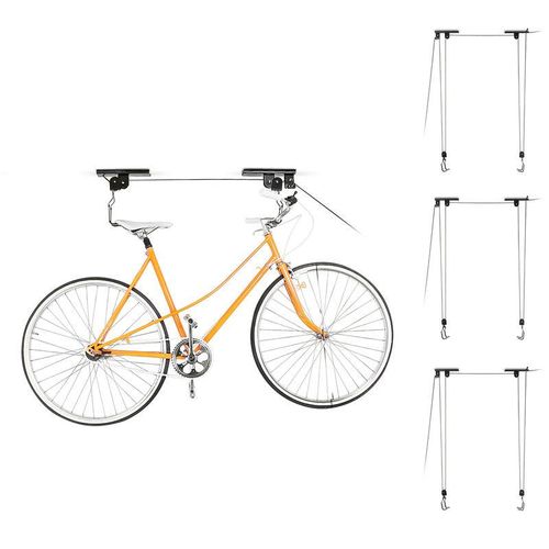 4 x Fahrradlift im Set, mit Seilzug, universal Fahrradhalterung, zur Deckenmontage, für 4 Fahrräder