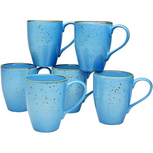 CreaTable Becher Kaffeebecher NATURE COLLECTION, Steinzeug, Tassen Set, 6-teilig, blau