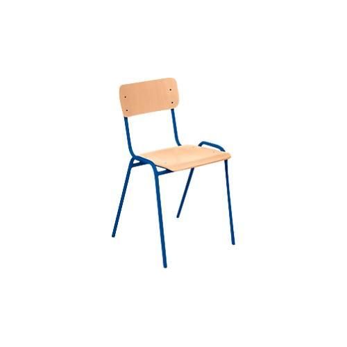 Stapelstuhl Ceha® CS 3, stapelbar bis 15 Stück, ohne Armlehnen, Sperrholz & Stahlrohr pulverbeschichtet, B 385 x T 390 x H 490 mm, Buche/blau