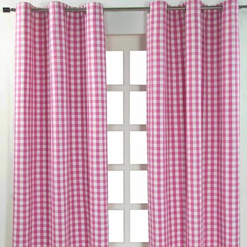 Pink karierter Ösenvorhang im 2er Pack, b 182 cm x l 137 cm - Pink/Weiß - Homescapes