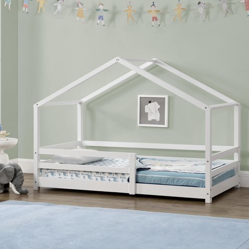 [en.casa] Kinderbett Knätten 80x160 cm mit Rausfallschutz Weiß