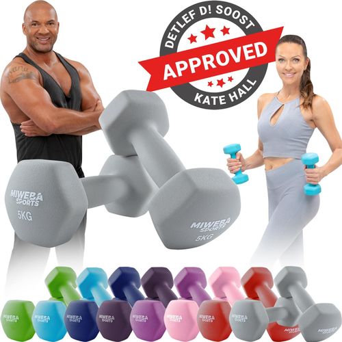 Miweba Sports Gymnastikhanteln 2er-Set NKH100, bodenschonend, 0,5-10 kg, Anti-Rutsch-Oberfläche (Grau, 2x 5,0 Kg)