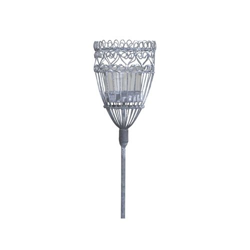 Chic Antique Spieß für Teelichthalter mit Glas aus Eisen, H80/D8 cm, antik zink, Schnörkelkante