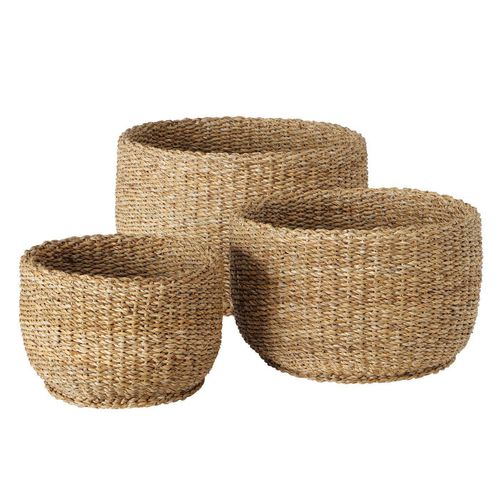 Boltze 3er Set Korb Sophy aus Seegras, Ø30-45 x H20-30 cm